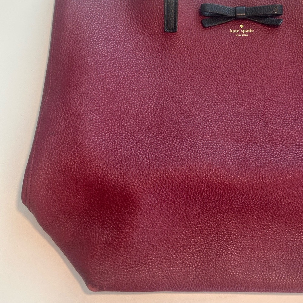 Kate Spade Leather Tote Bag in Dark Red with Black Bow - Picture 3 of 11